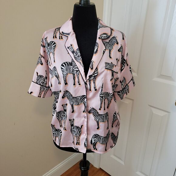 River Island Other - River Island  Satin Light Pink With Zebra Short Sleeve Pajama Top Size M